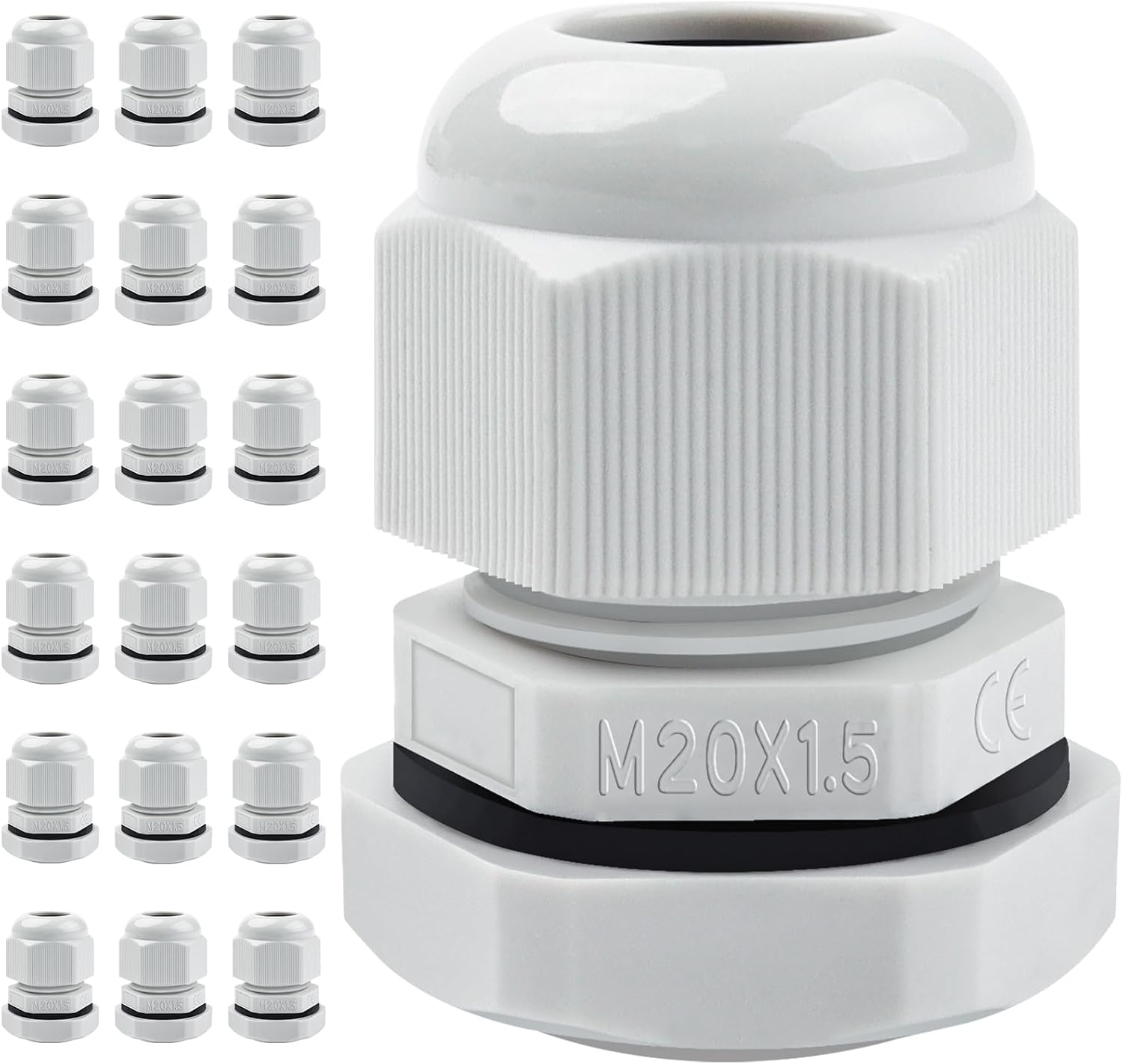 Caianwin 20-Pack M20 Cable Glands (IP68, PA66 nylon) for M20 cable glands