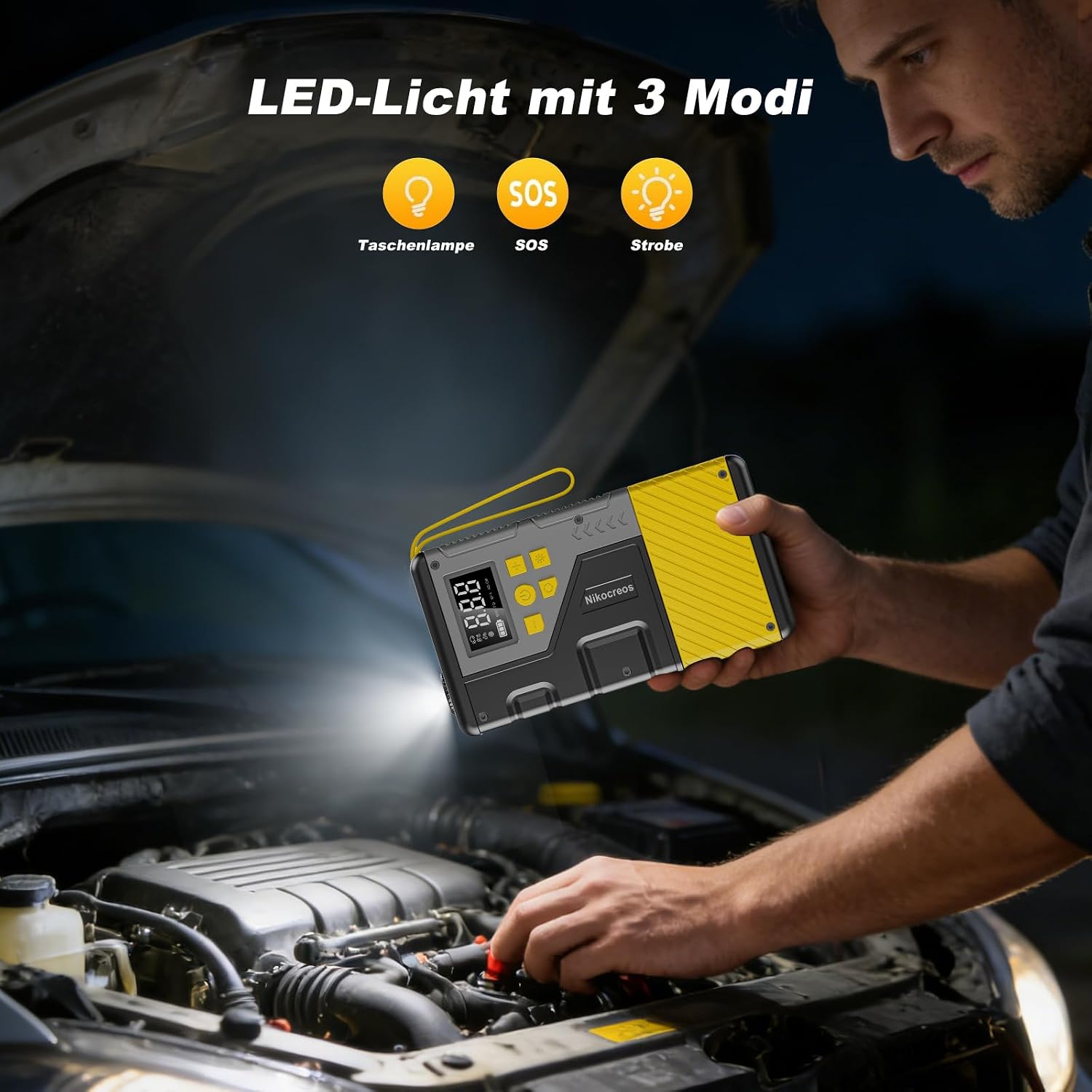 Detalle 2 de Starthilfe Powerbank Tragbarer Jump Starter mit Luftkompressor – 3000A, 150 PSI