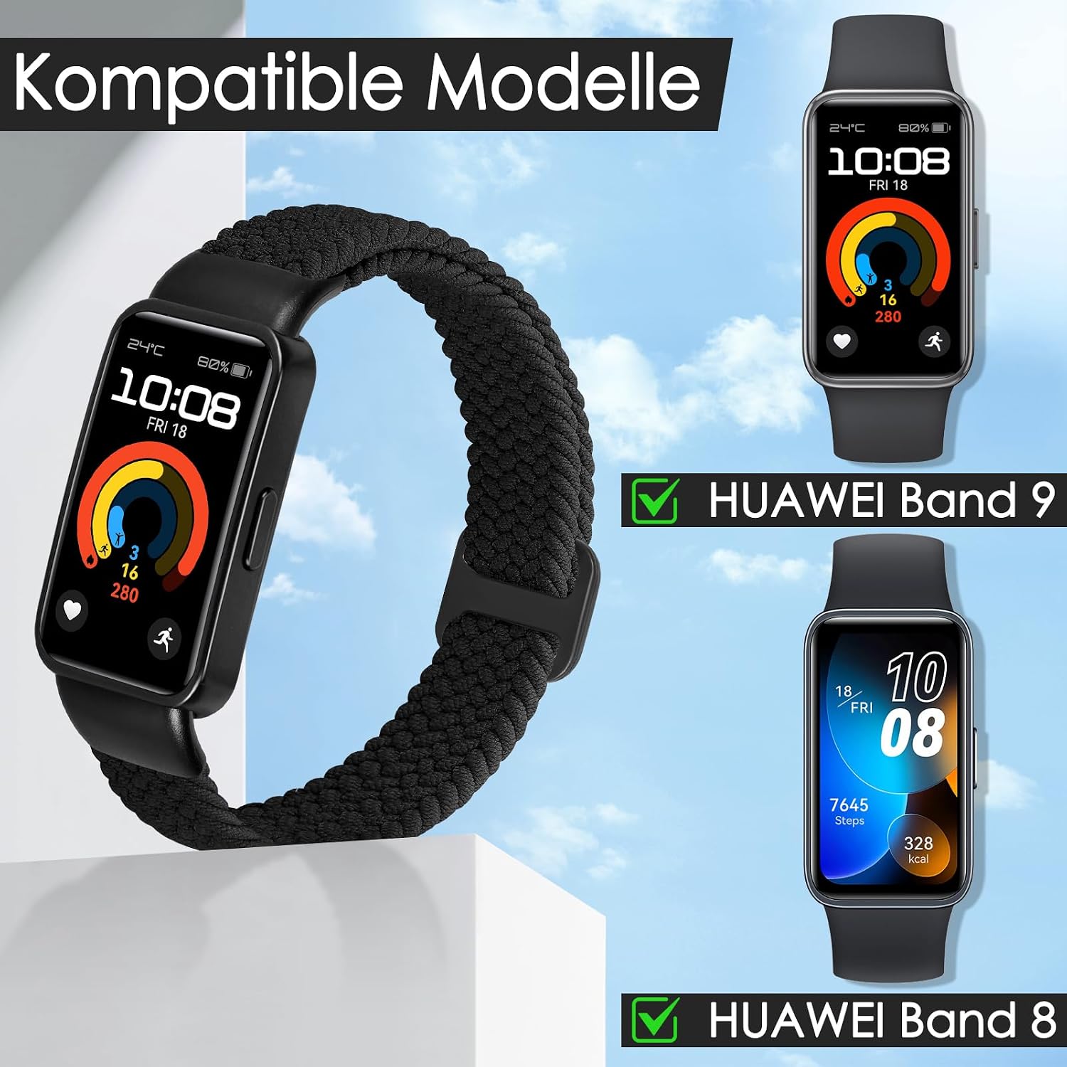 Thumbnail 1 de TumCez Geflochtenes Nylon-Armband für Huawei Band 8/9/10 – Verstellbares, Hautfreundliches Ersatzarmband