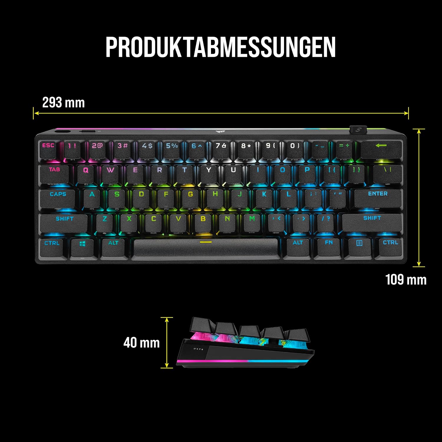 Thumbnail 6 de Corsair K70 PRO Mini Wireless RGB 60% Mechanische Gaming-Tastatur Schwarz (QWERTZ)