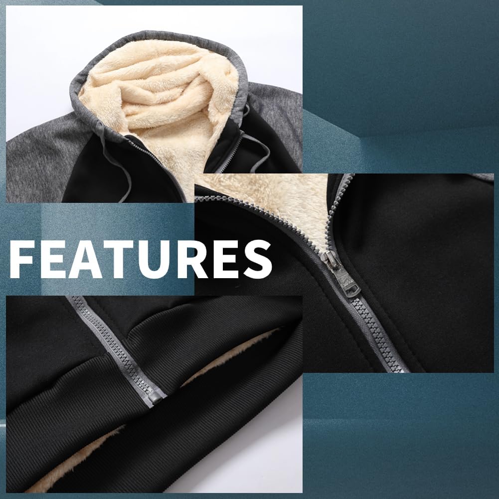 Detalle 2 de GXAMOY Men's Winter Fleece Heavyweight Full-Zip Hoodie