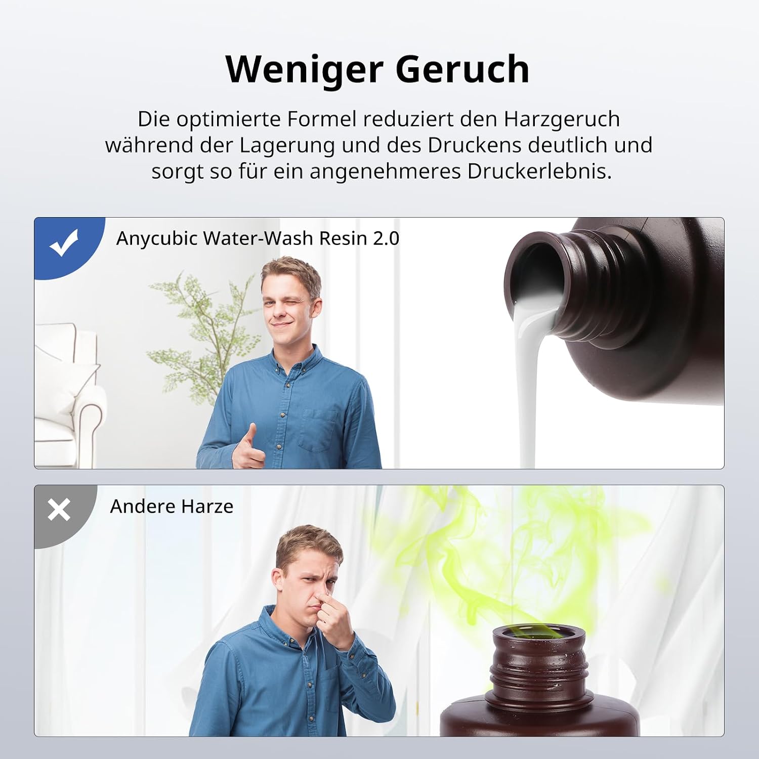Detalle de ANYCUBIC Wasser-waschbares Resin 2.0 (405 nm) – UV-Standardharz für 4/6/8K LCD-Drucker, 1.000 g