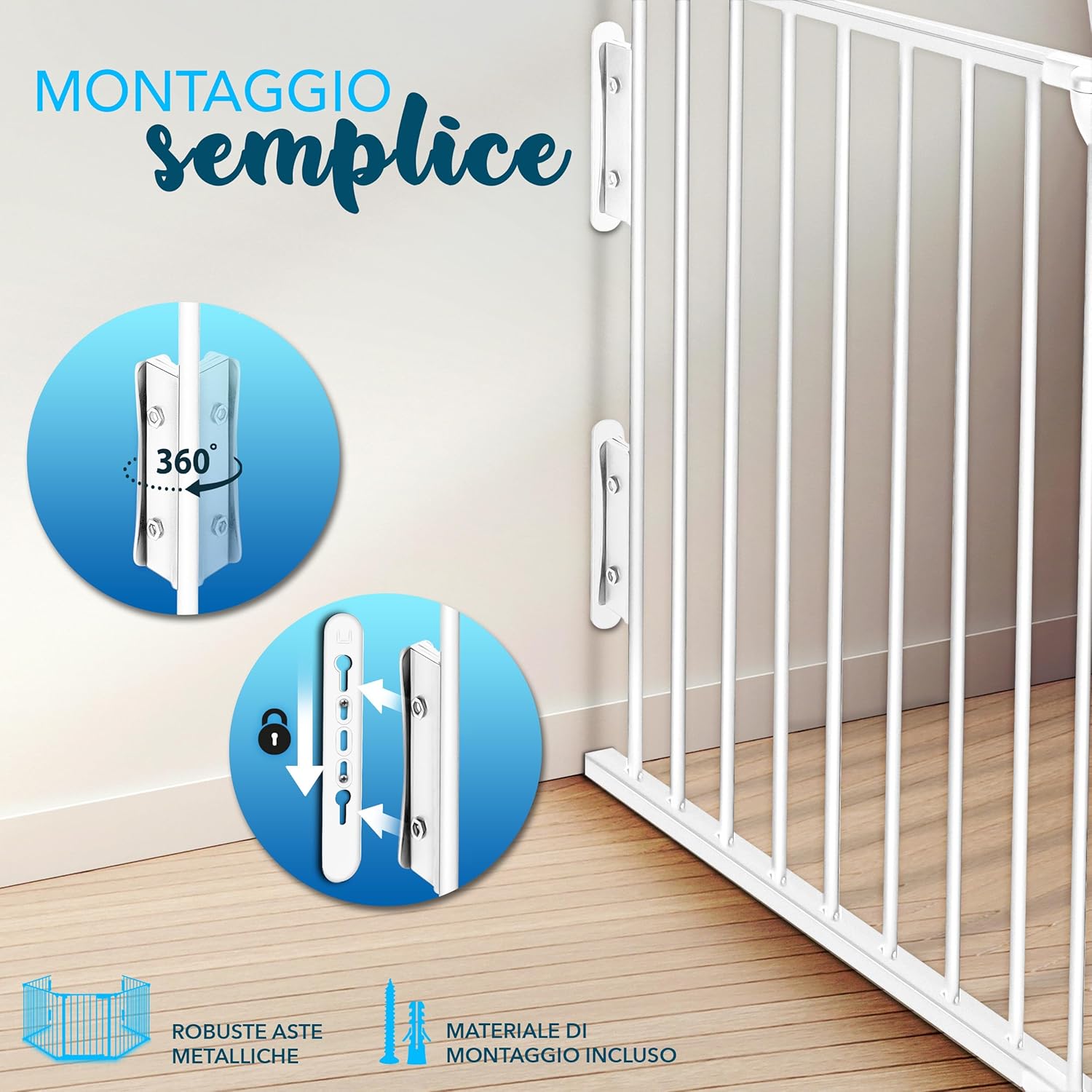 Thumbnail 2 de KIDUKU Barriera di sicurezza 300-600 cm per bambini e animali – Cancello griglia di sicurezza per camino, pieghevole e preassemblato (Bianco, 240 cm)