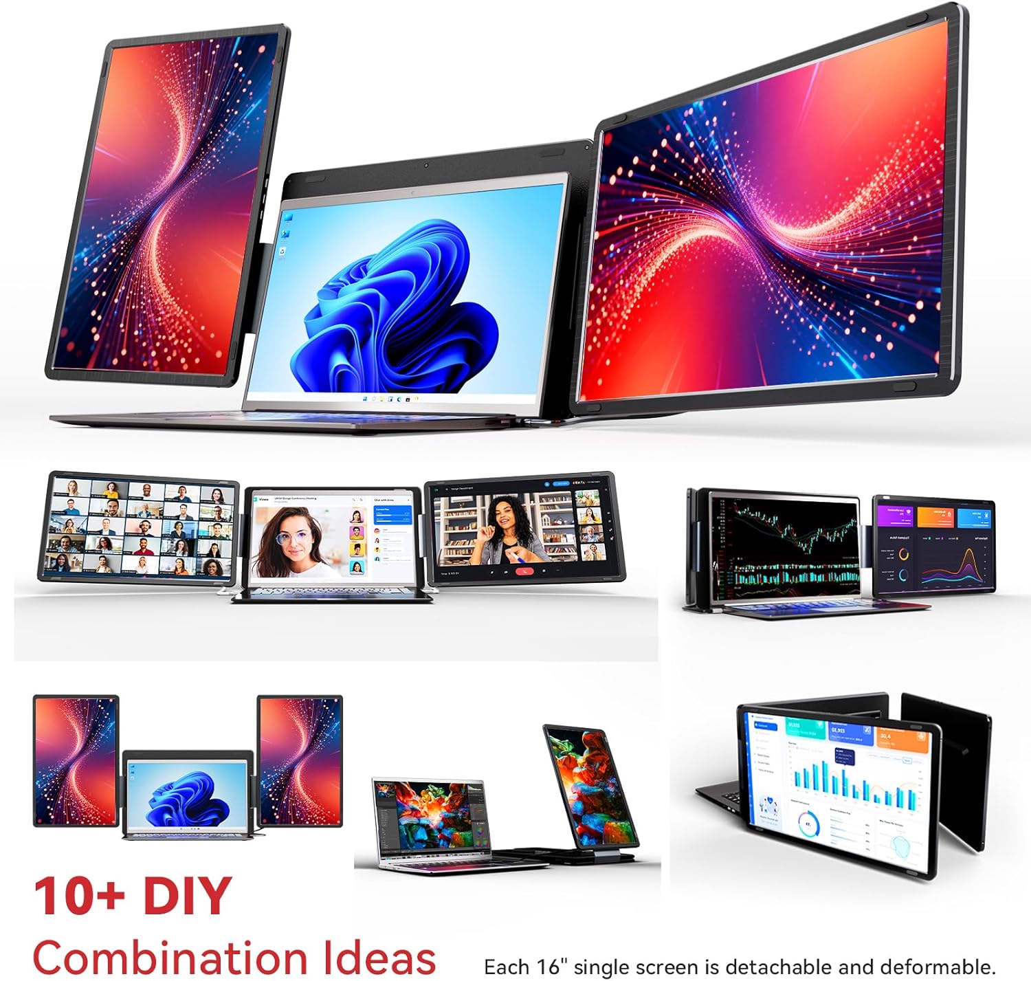 Thumbnail 4 de LXU Laptop Screen Extender (16-inch, 1200P, 16:10) Triple Portable Monitor for 12–16.5" Laptops