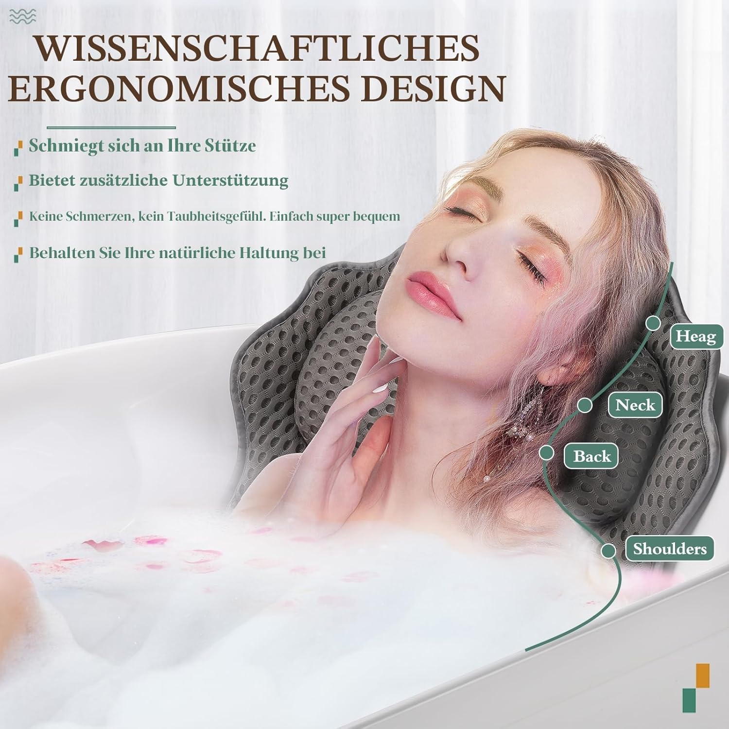 Thumbnail 1 de Badekissen RUVINCE – Ergonomisches Luxus-Badekissen mit Kopf-, Nacken-, Schulter- und Rückenstütze (4D, 6 Saugnäpfe)