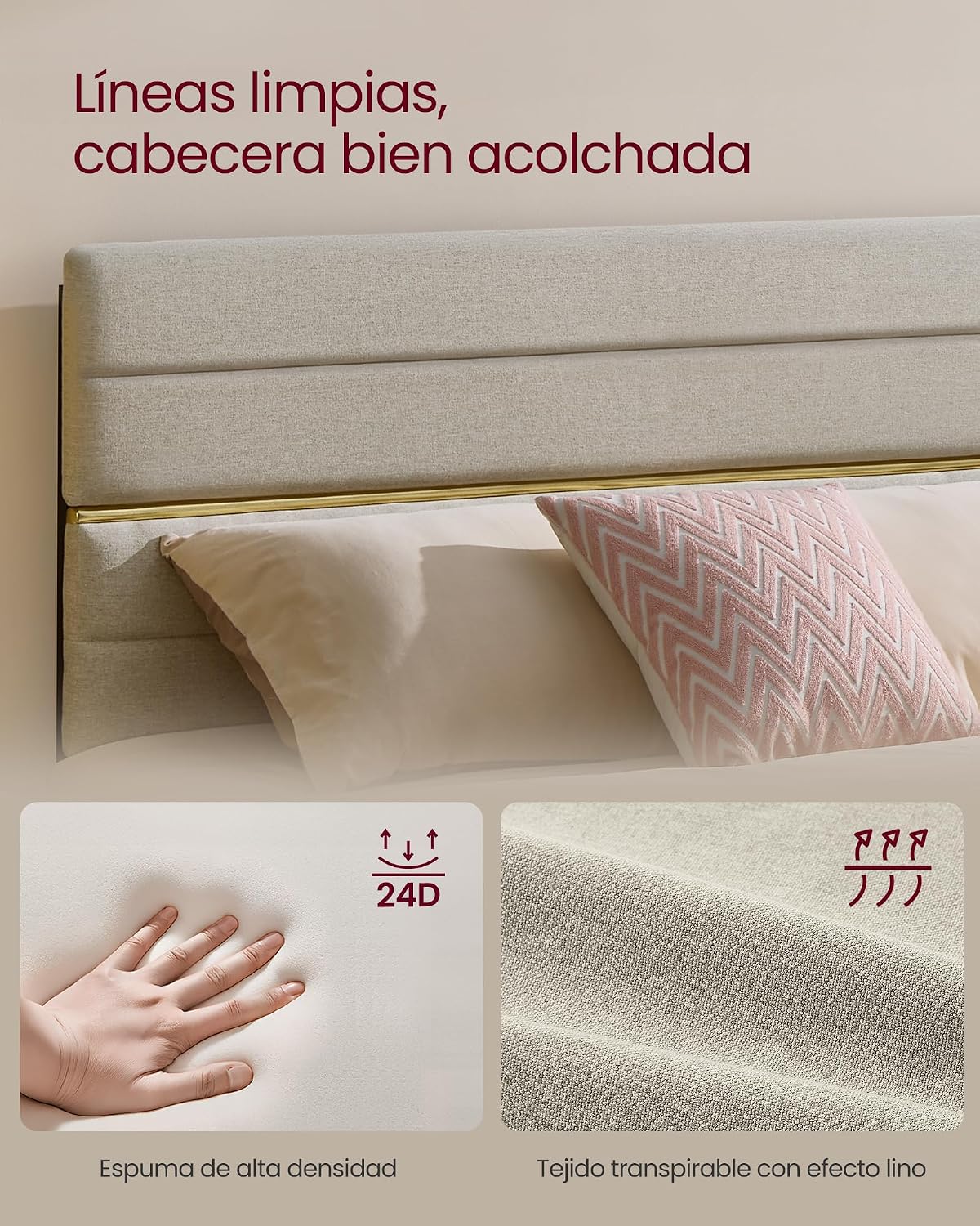 Detalle 2 de VASAGLE RMB505LH01 160 x 200 cm cabecero acolchado