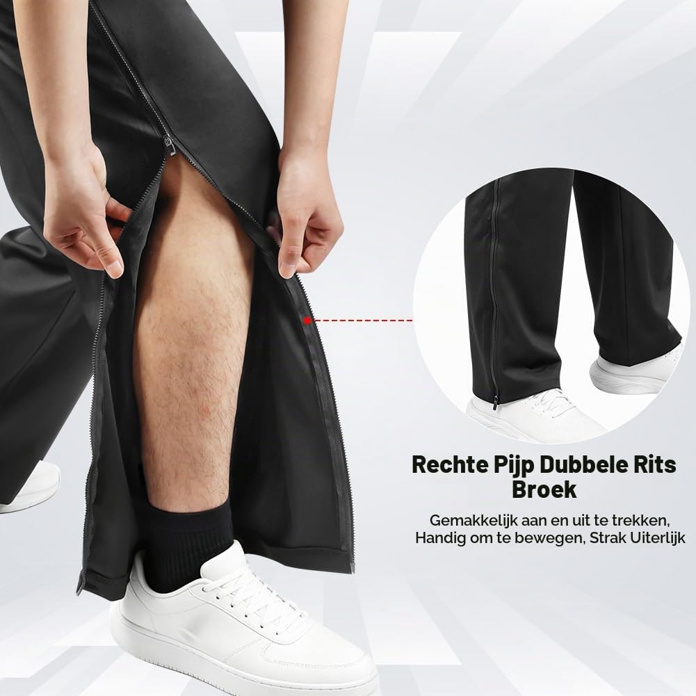 Detalle 2 de Vicloon lange sportbroek voor heren met doorlopende ritssluiting, zakken, zwart