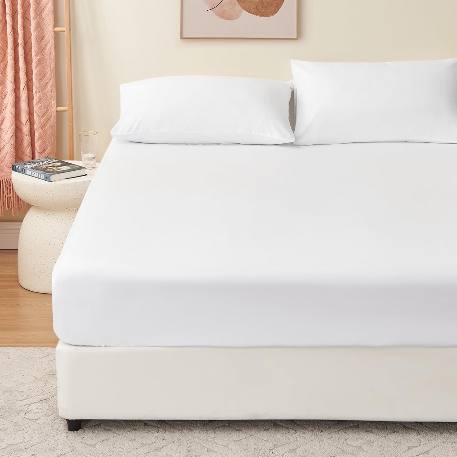 Thumbnail 6 de RUIKASI Superking Deep Fitted Sheet (Extra Deep Pocket) in White microfibre