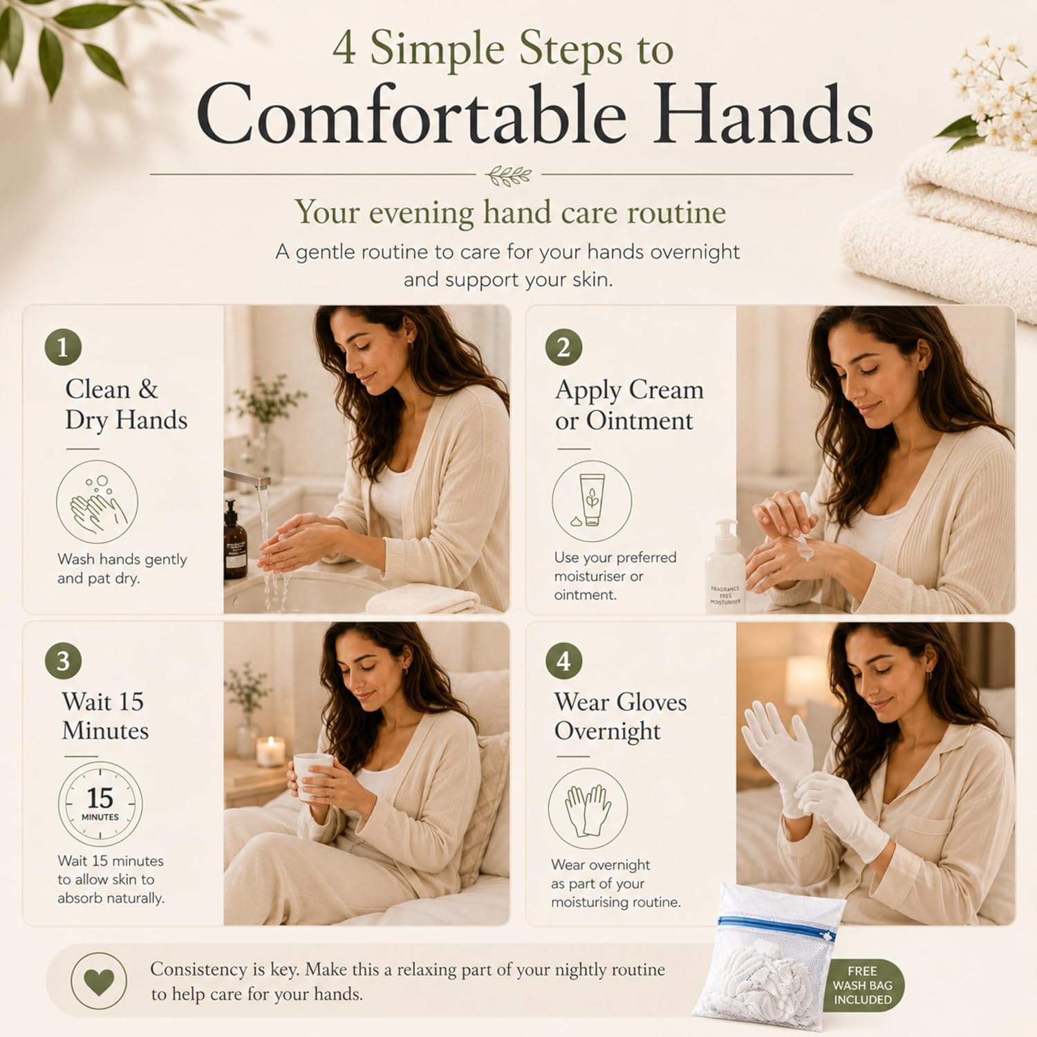 Detalle 2 de Cotton Gloves for Eczema: 8 Pairs of White, Overnight Moisturising Gloves