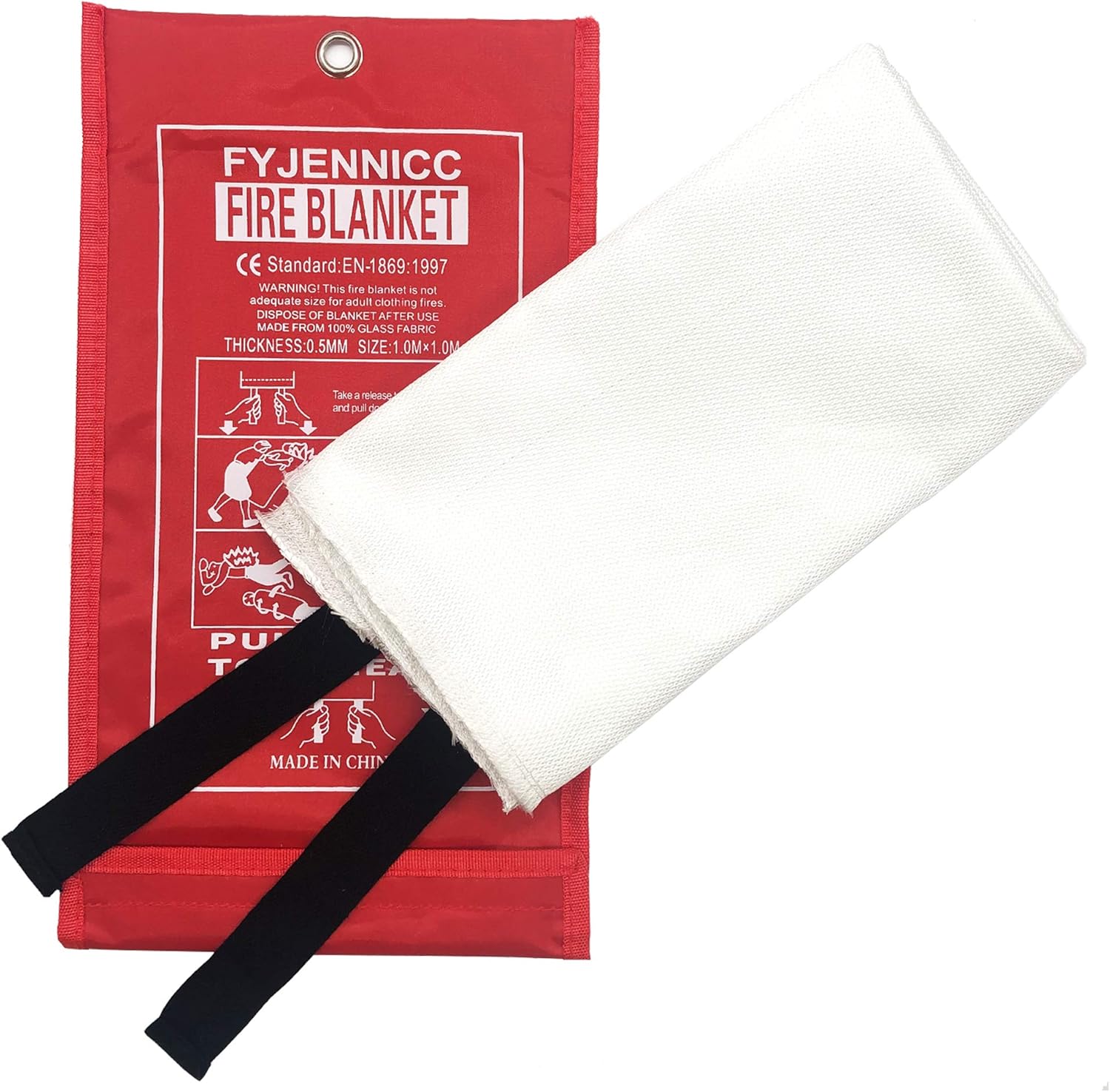 Detalle 2 de FYJENNICC Fibreglass Fire Blanket (with flame-retardant cotton tapes), 39.3×39.3 inches, 4-pack
