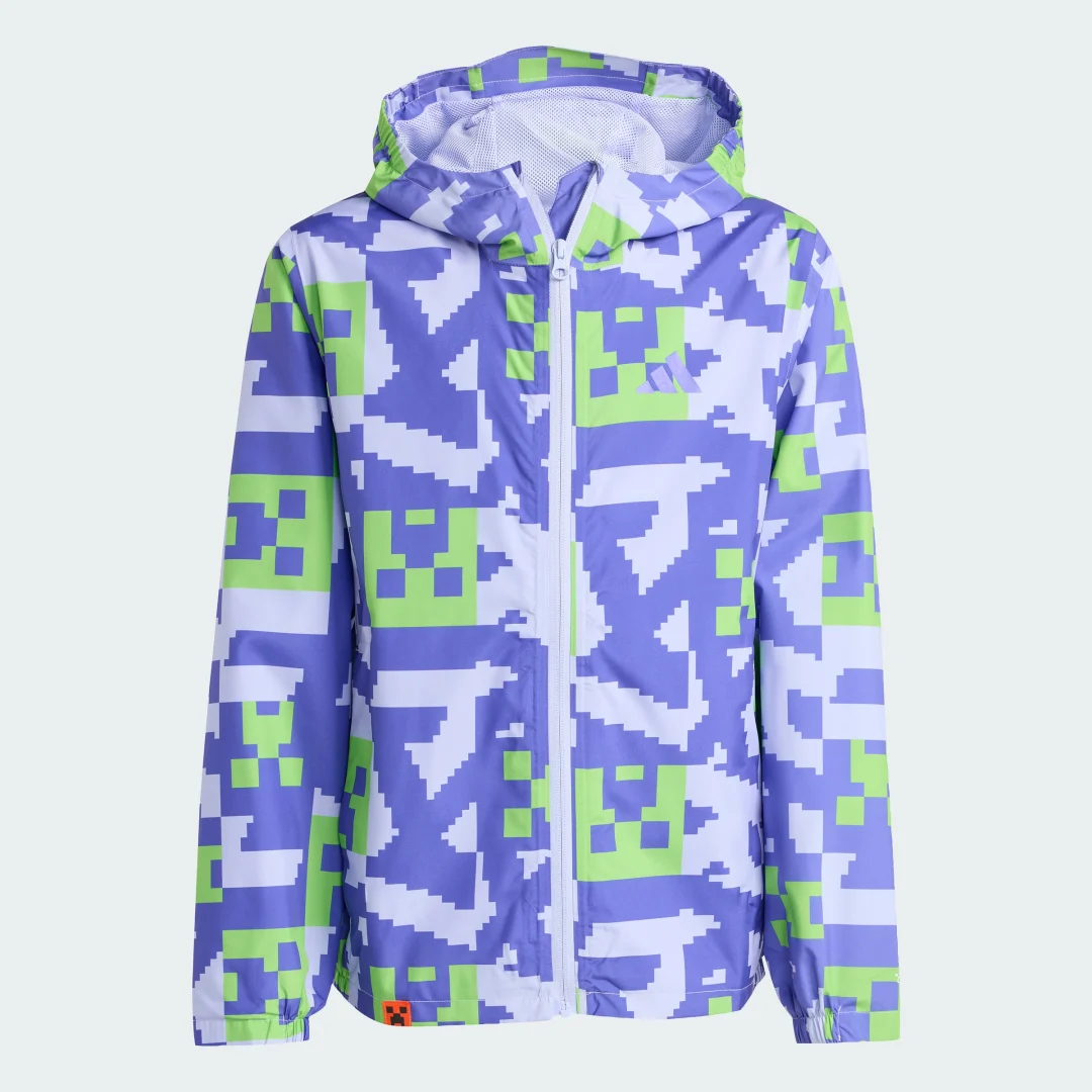 Detalle de Chubasquero Adidas Minecraft Terrex Climaproof de dos capas – color violeta