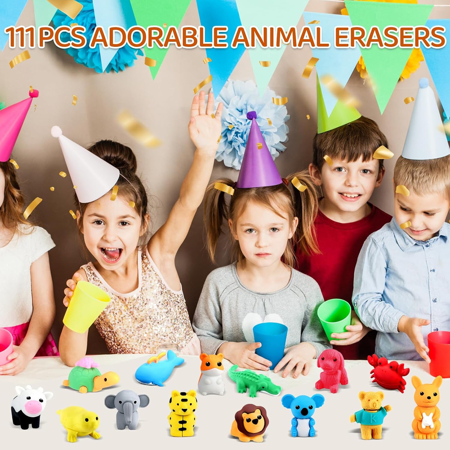 Detalle de URSKYTOUS 111Pcs Animal Erasers Desk Pets – Puzzle Pencil Erasers for Kids