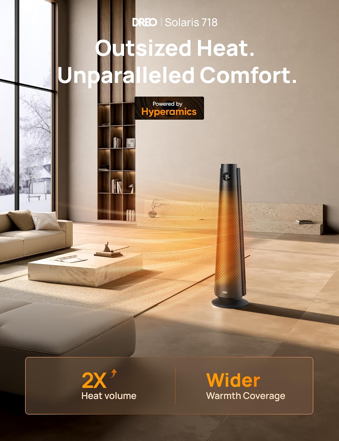 Detalle 2 de DREO DR-HSH008 30-inch PTC Tower Space Heater, 120° Oscillation, Remote