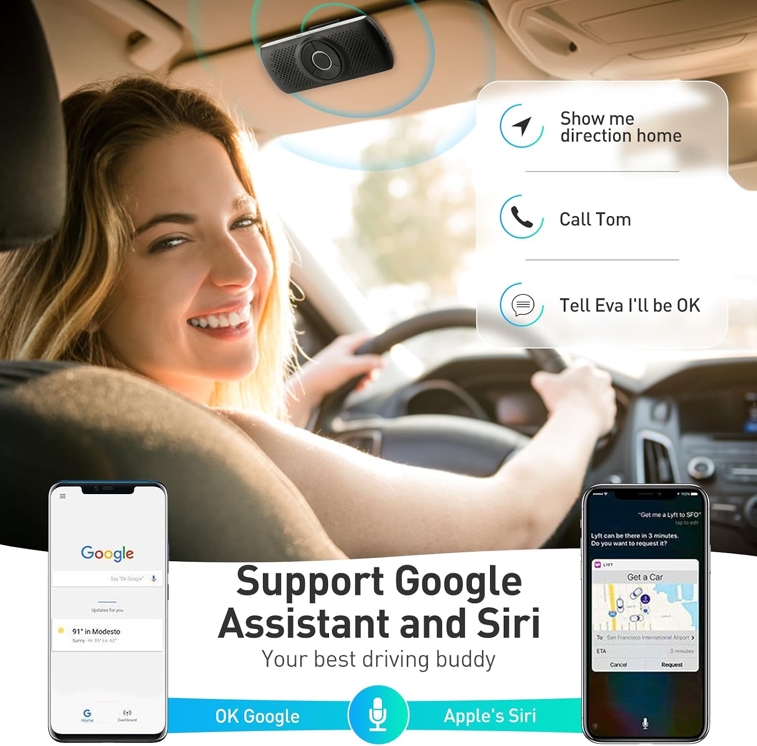 Detalle de AGPTEK Hands Free Car Phone Kit Bluetooth 5.0 with TF Card Slot and Sun Visor Clip