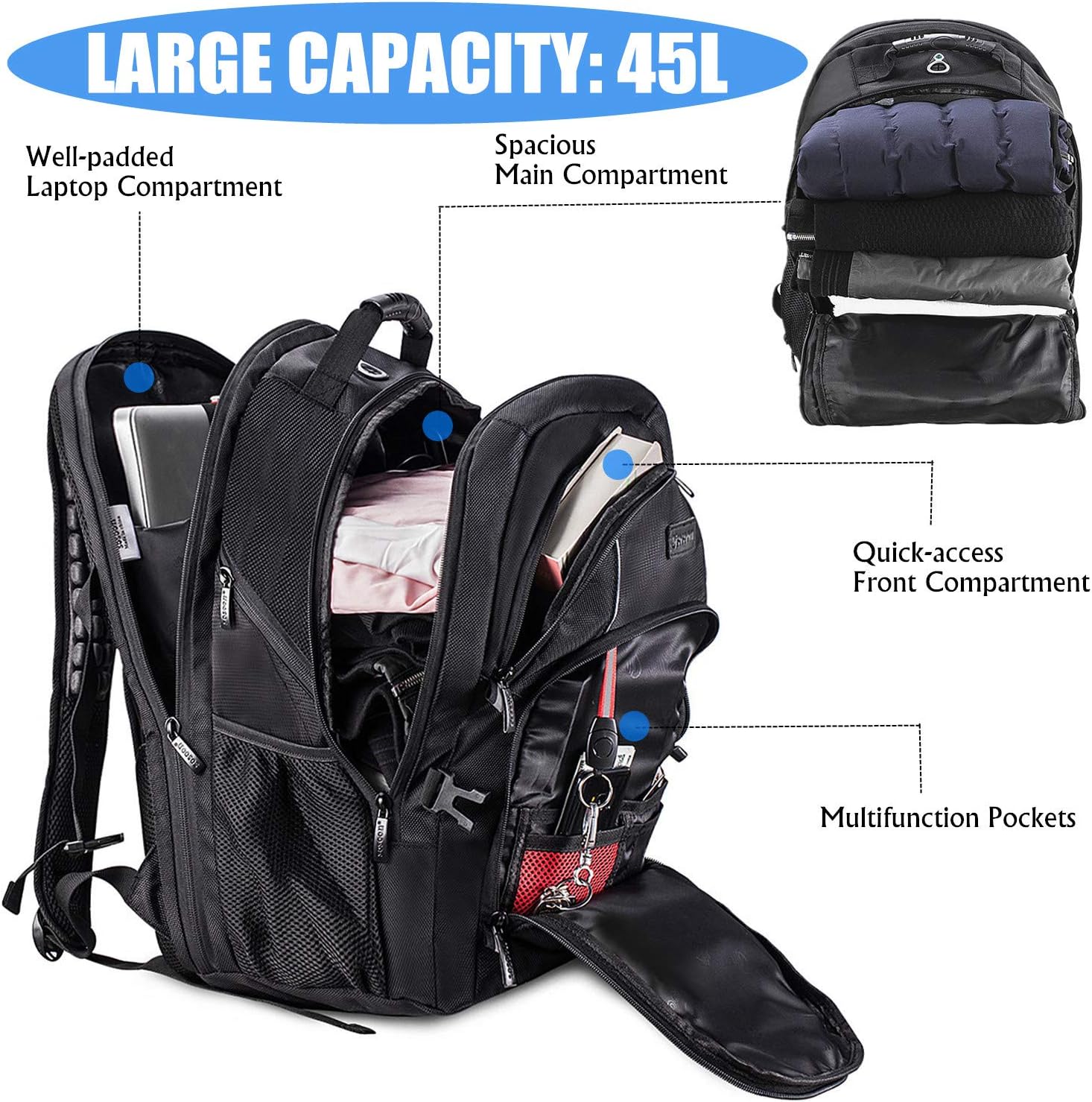 Detalle 2 de Laptop Backpack Extra Large 17 Inch Business Travel Rucksack with USB Charging Port and Earphone Hole