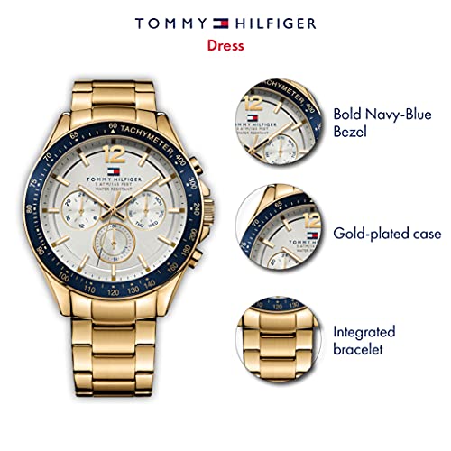 Detalle de Tommy Hilfiger Men's 48mm Multifunction Quartz Watch with Gold IP Stainless Steel Bracelet