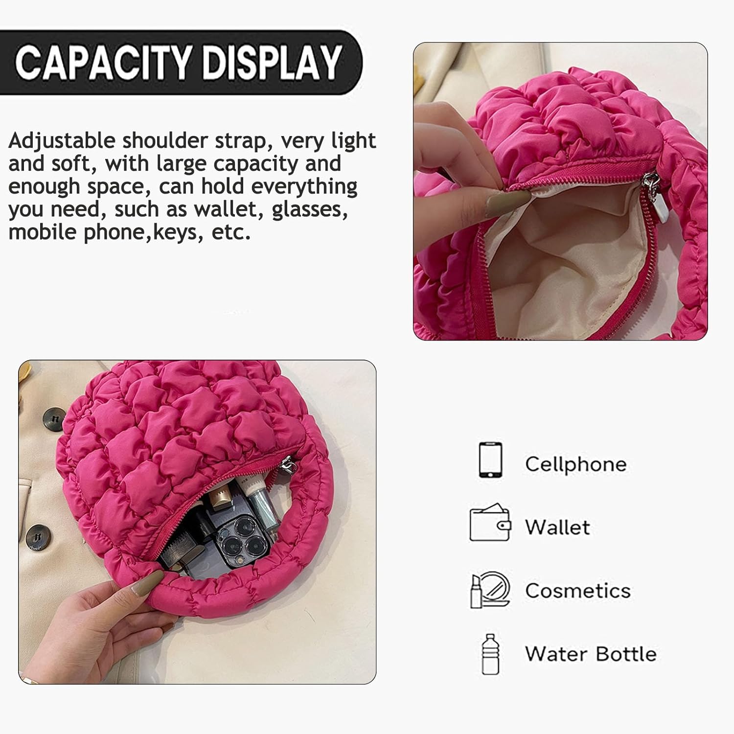 Thumbnail 1 de JEKAVA Klein Handtasche Damen – gesteppte Puffer Stepptasche mit Reißverschluss