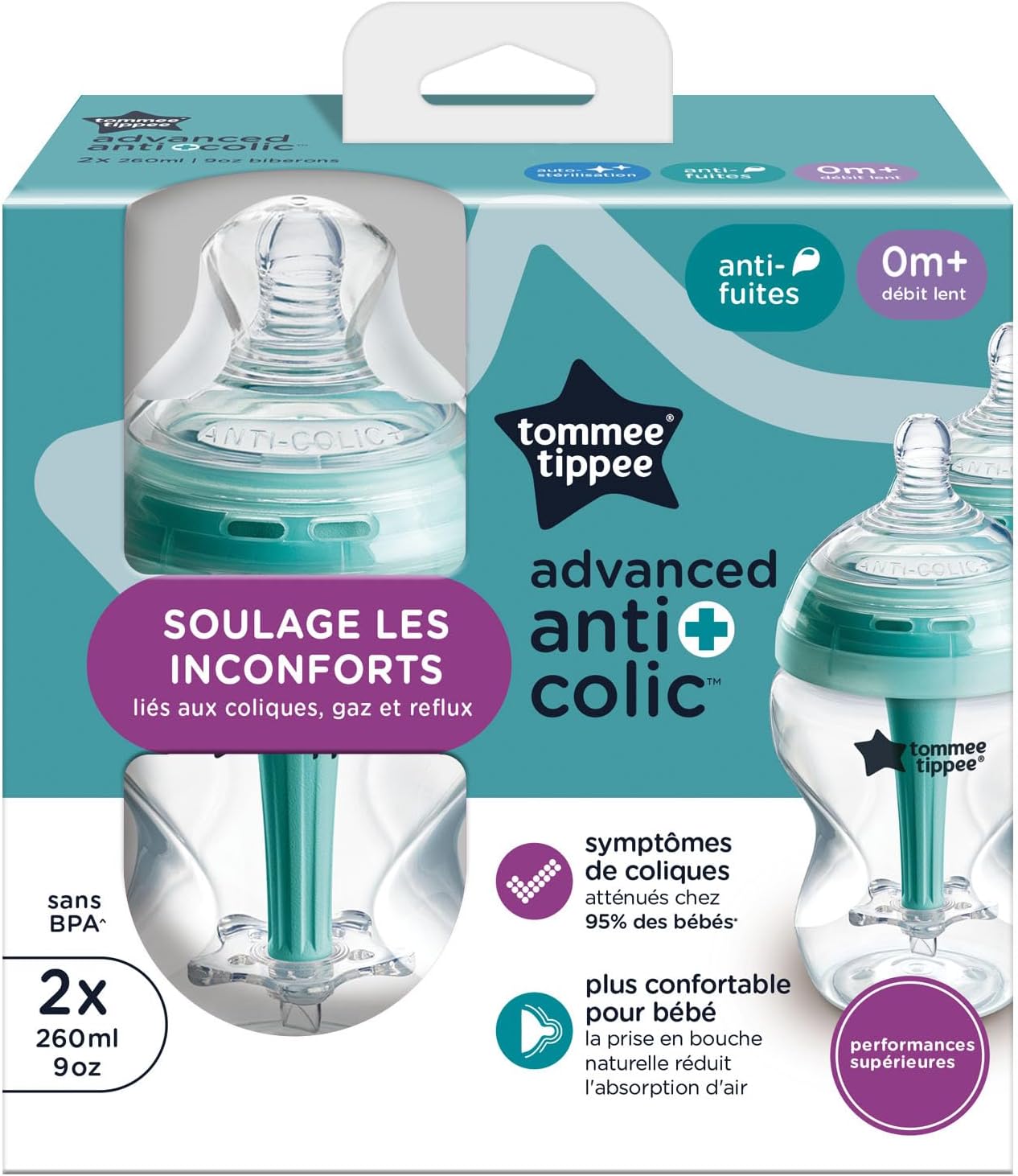 Thumbnail 1 de Tommee Tippee Biberons Anti-colique Avancé 260 ml – Lot de 2, tétine naturelle et système ventilé