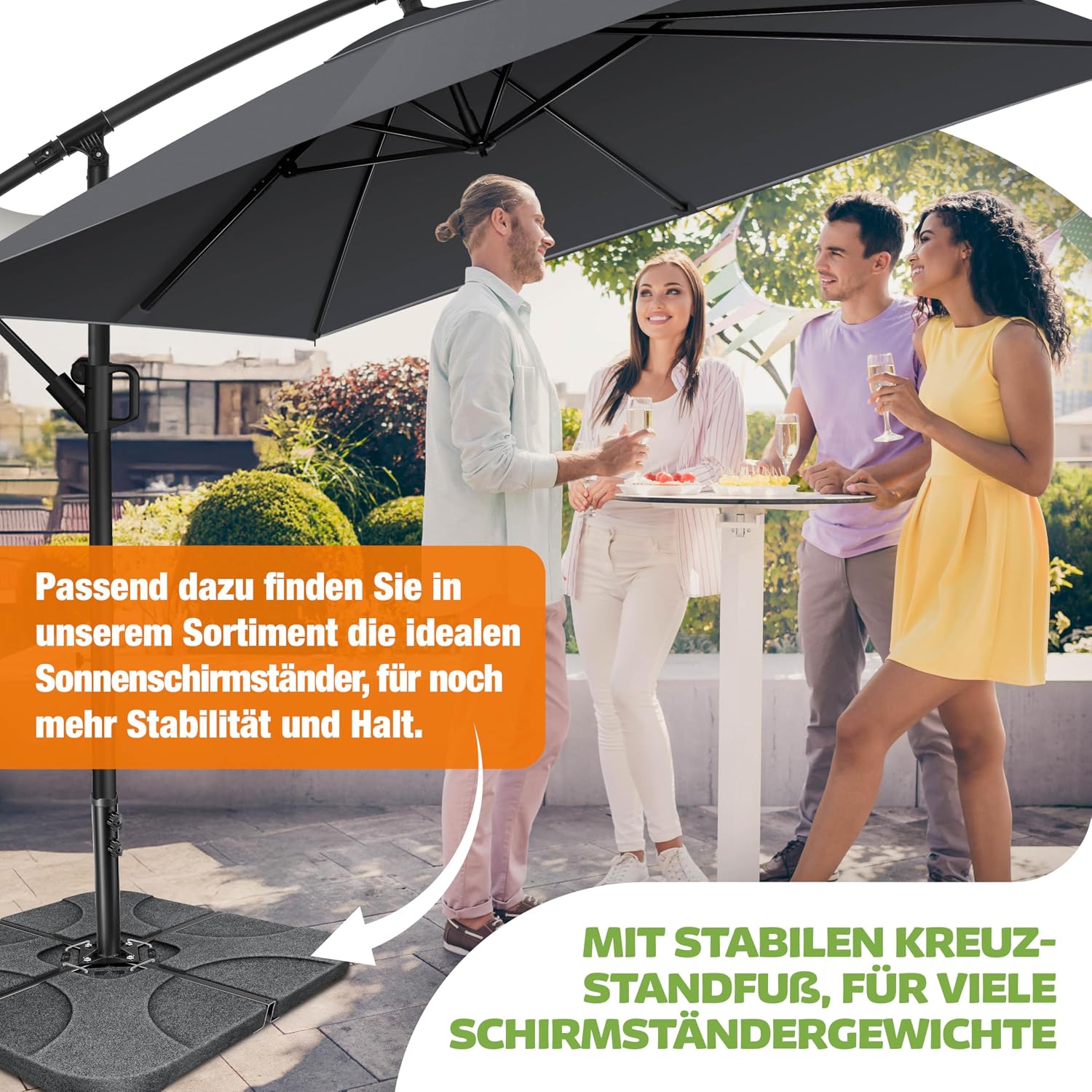 Detalle 2 de KESSER® Kurbelschirm Sonnenschirm 250x250 cm mit Kurbel, 360°-Funktion und UV-/Wasserschutz (Anthrazit)