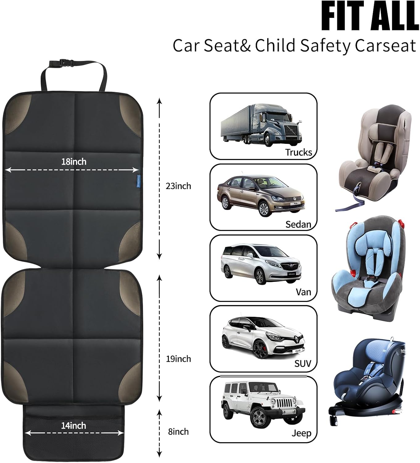 Thumbnail 5 de Psumuabrre Protection de siège voiture pour enfant imperméable antidérapante avec poches de rangement (compatible ISOFIX), gris foncé – 2 pièces
