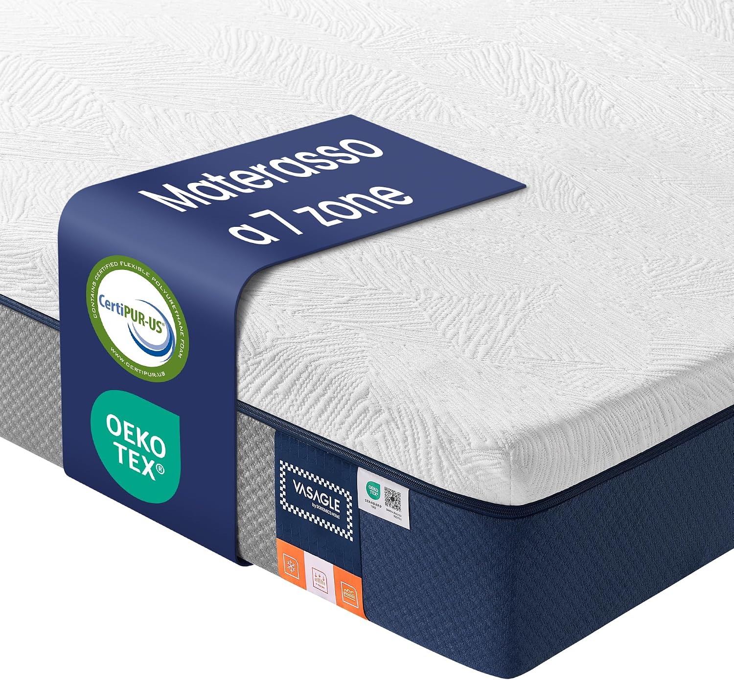 Detalle de VASAGLE Materasso singolo 80 x 190 cm RMZ203QZ01 – Memory Foam con Gel, 7 Zone, 20 cm di Spessore, fodera lavabile