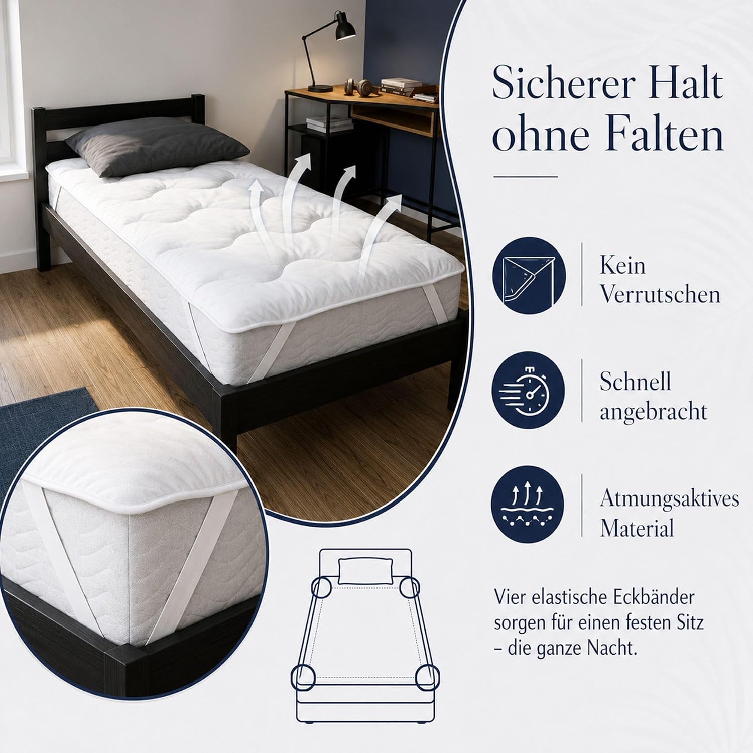 Detalle de Amazinggirl bäddmadrass 160x200 cm – kviltat madrasskydd i polyester