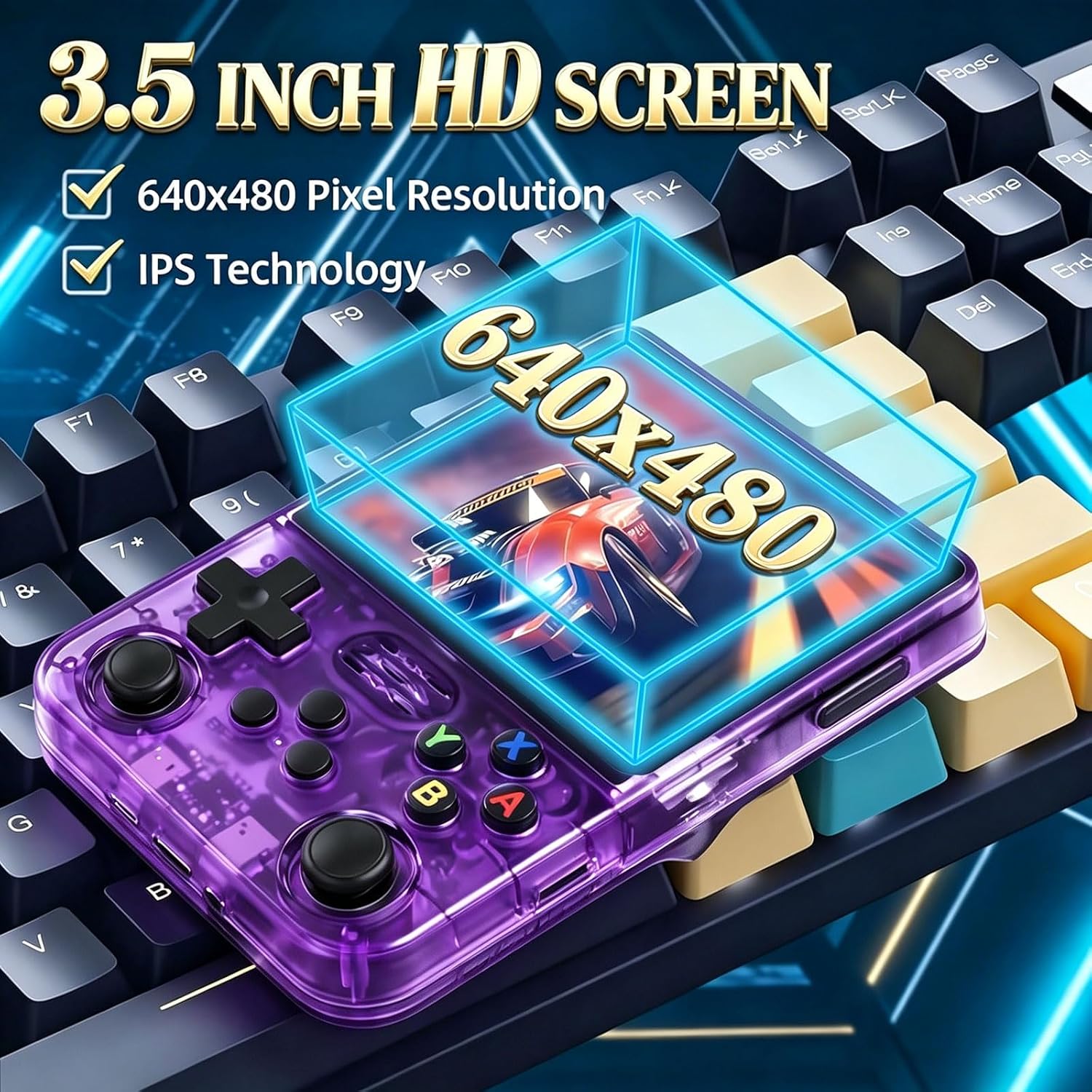 Detalle de Retro Konsole Handheld – 20.000+ Spiele, 3,5" IPS, tragbare Linux-Gaming-Konsole (R36S, Rauchlila)