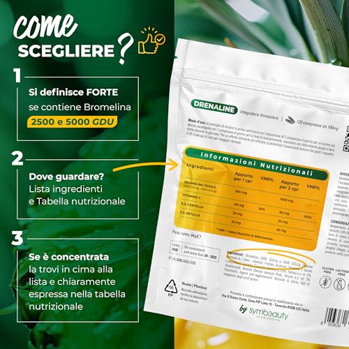Thumbnail 2 de Symbeauty Bromelina Forte Drenaline 120 Cpr (4 mesi) – Complex Vegano, Made in Italy
