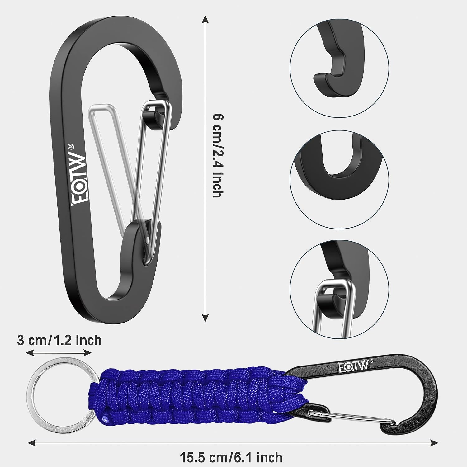 Detalle 2 de EOTW Paracord Schlüsselanhänger mit Karabinerhaken – personalisierbar, robust und vielseitig