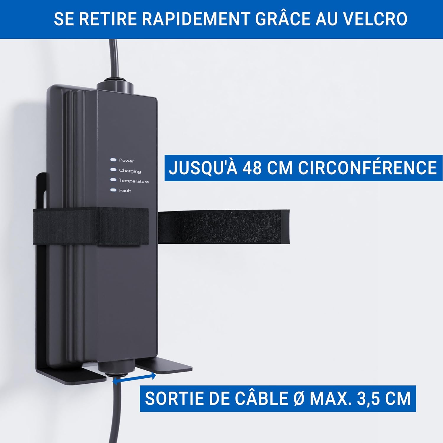 Detalle de Support mural EVify Type 2 pour chargeur Schuko (accommodement câble en acier inoxydable) – compatible Juice Booster & NRGkick