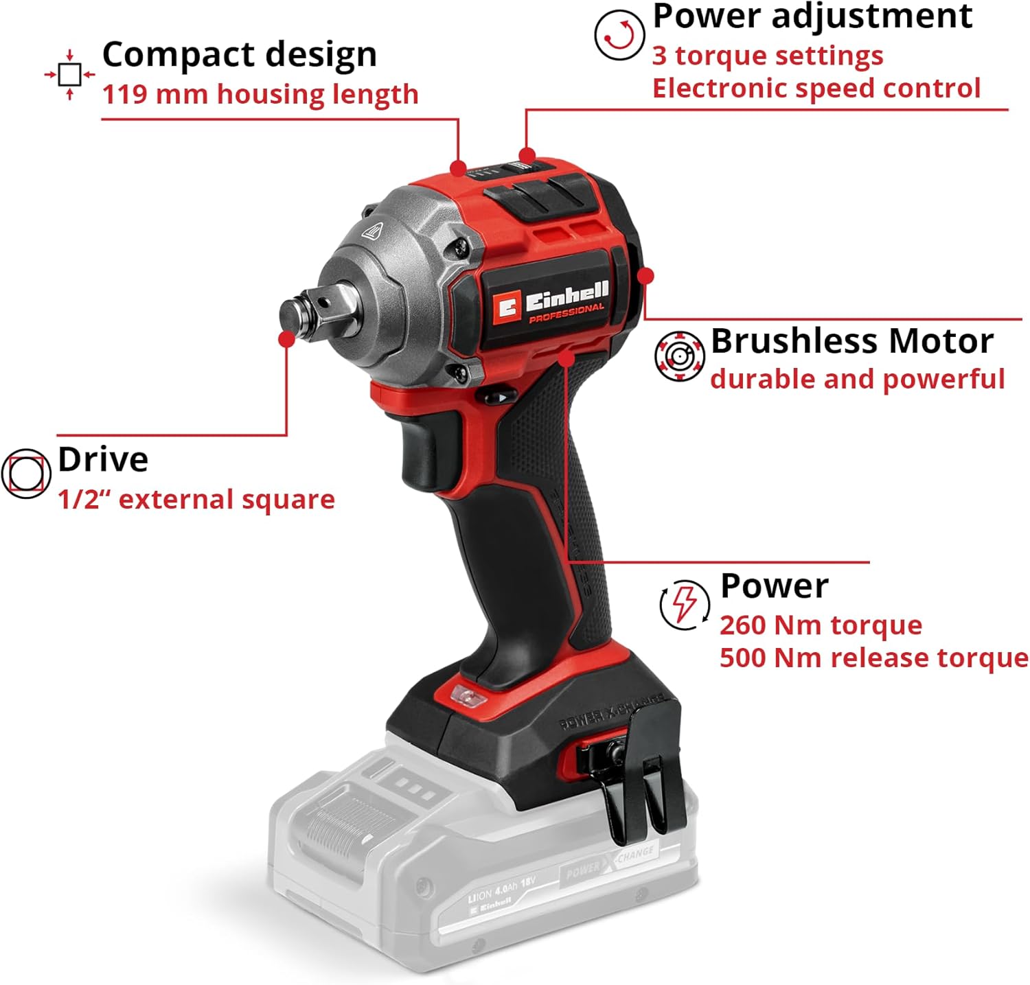 Detalle 1 de Einhell TP‑CW 18 Cordless Impact Wrench 18 V, 260 Nm