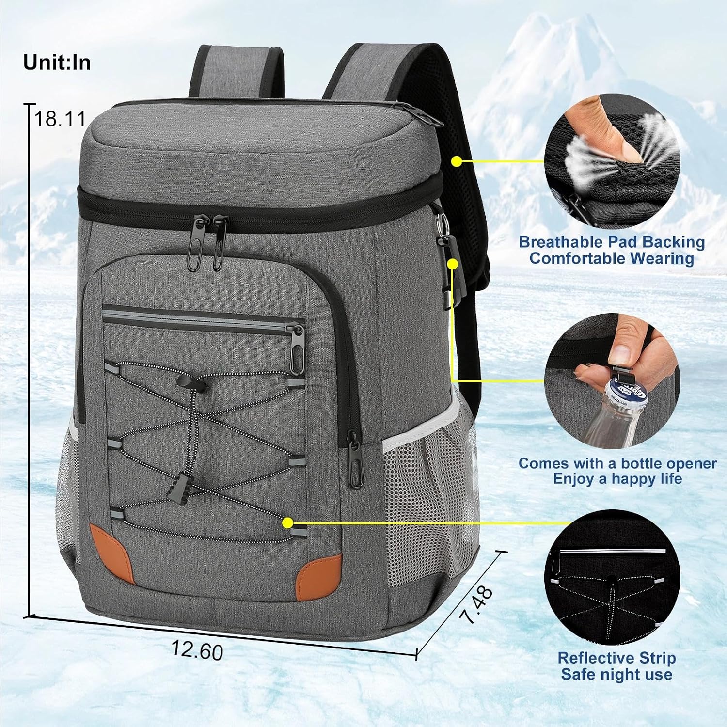 Thumbnail 5 de AMNOW 32L Insulated Cooler Backpack with Multi-Pocket Storage