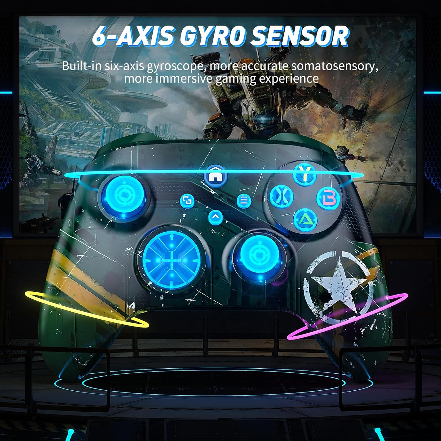 Detalle de Dinosoo RGB Wireless Controller for Xbox Series X|S, One & PC – Turbo, Macro, 4 Vibration Motors, 3.5mm Jack