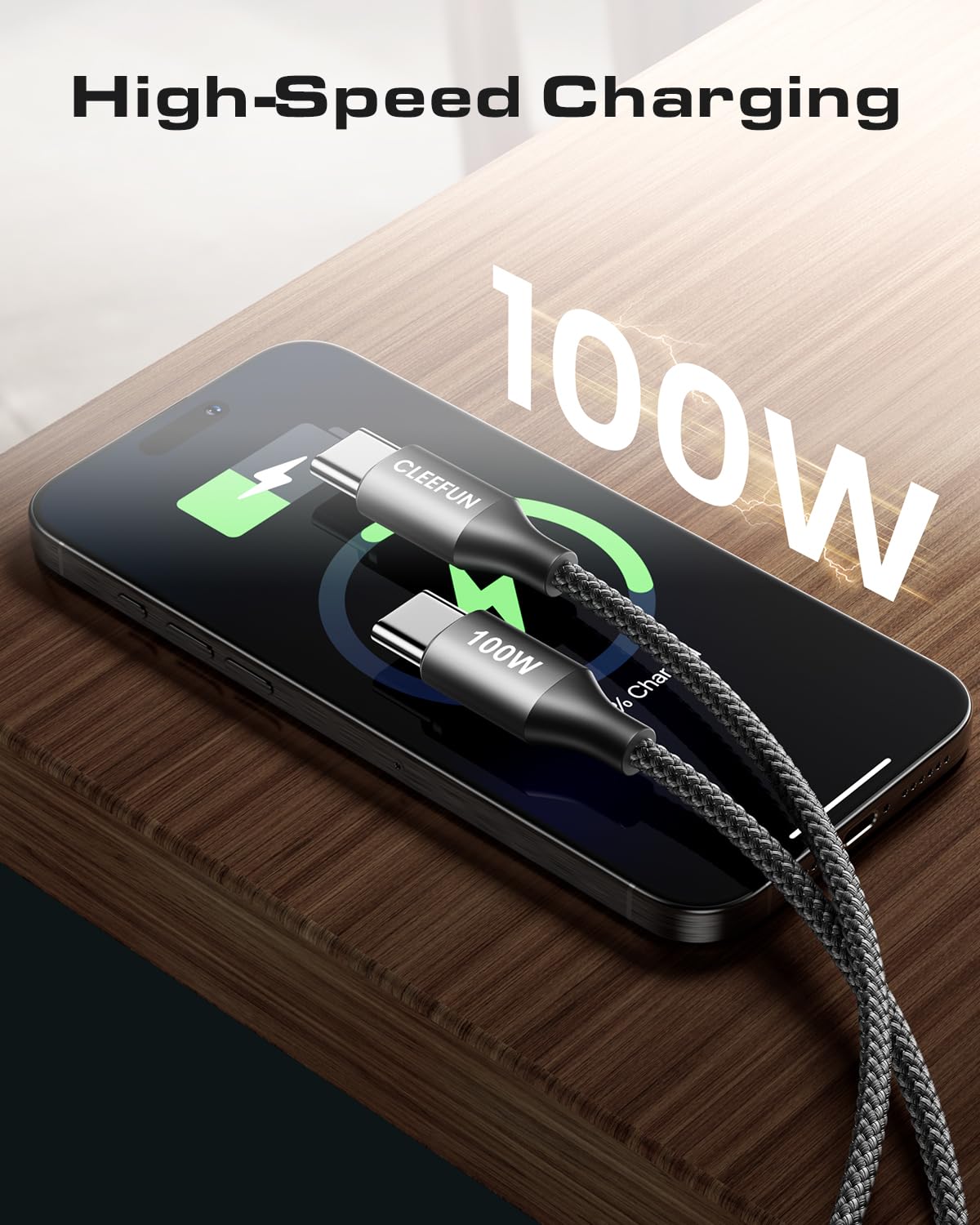 Detalle 2 de CLEEFUN 100W USB C to C Cable 1m 2-Pack