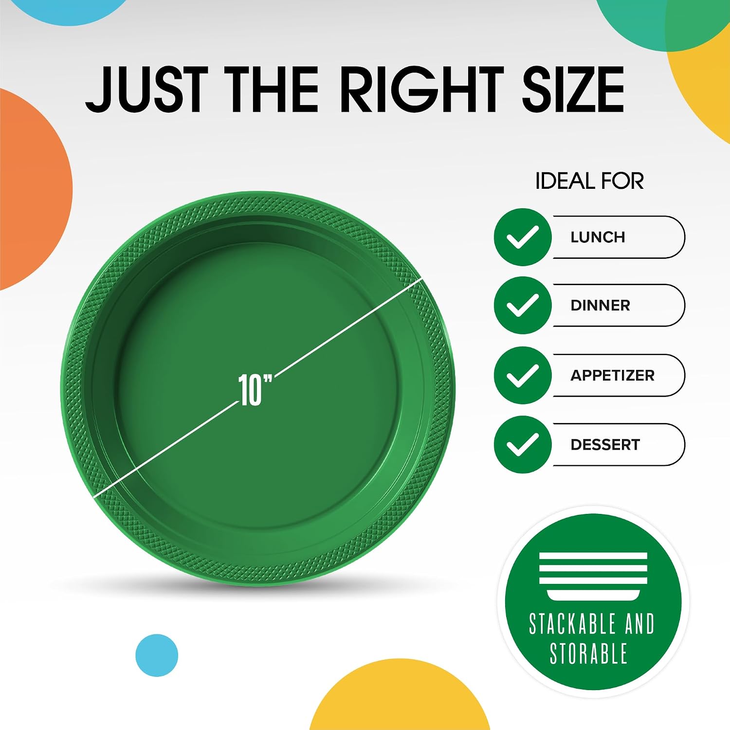 Detalle de Exquisite Party Solids Emerald Green 10" Disposable Plates — 100 Pack (Heavy Duty 350 GSM)