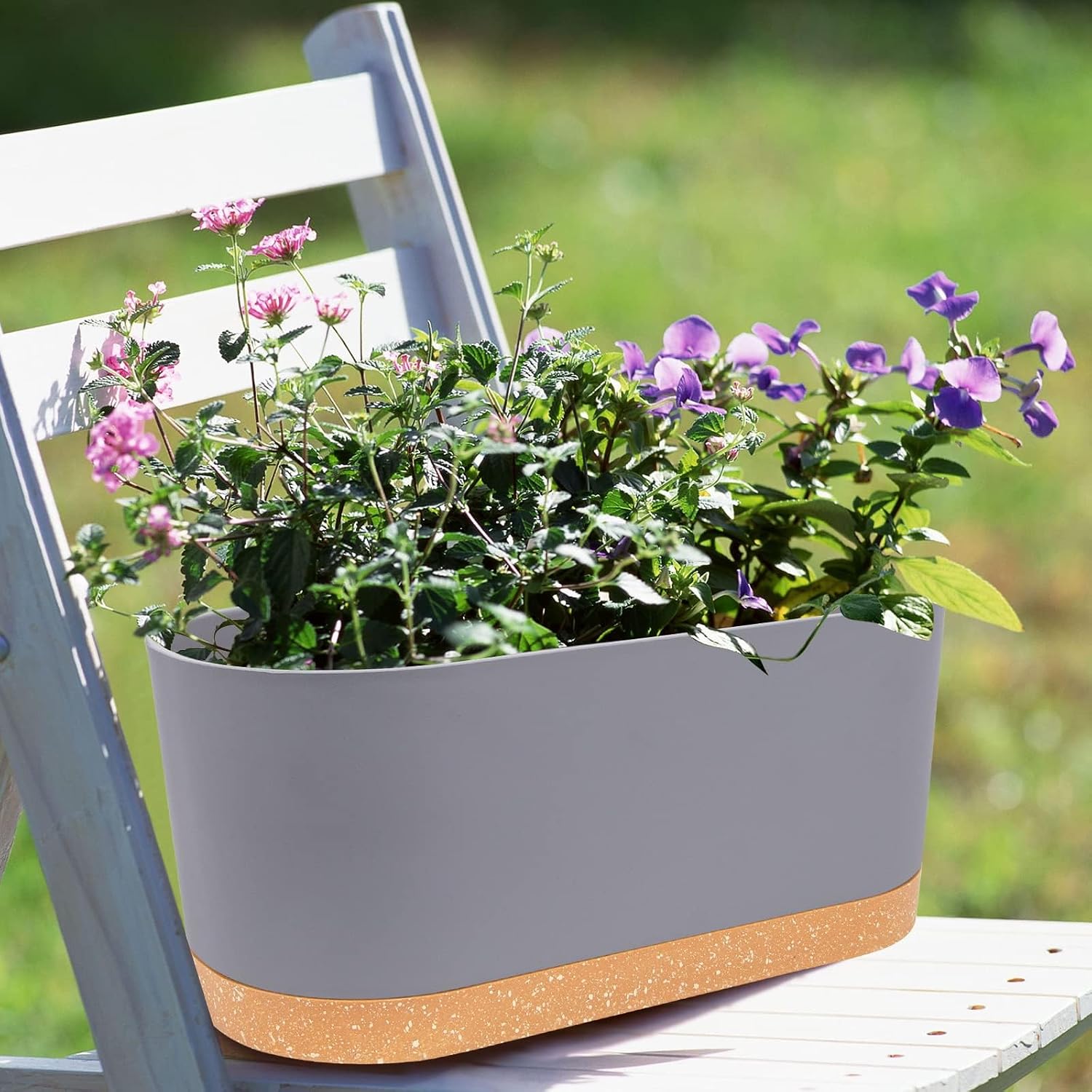 Thumbnail 5 de QCQHDU 40.6x19.3x17.8cm Window Planter Box 2 Pack — Self-Watering, Light Grey