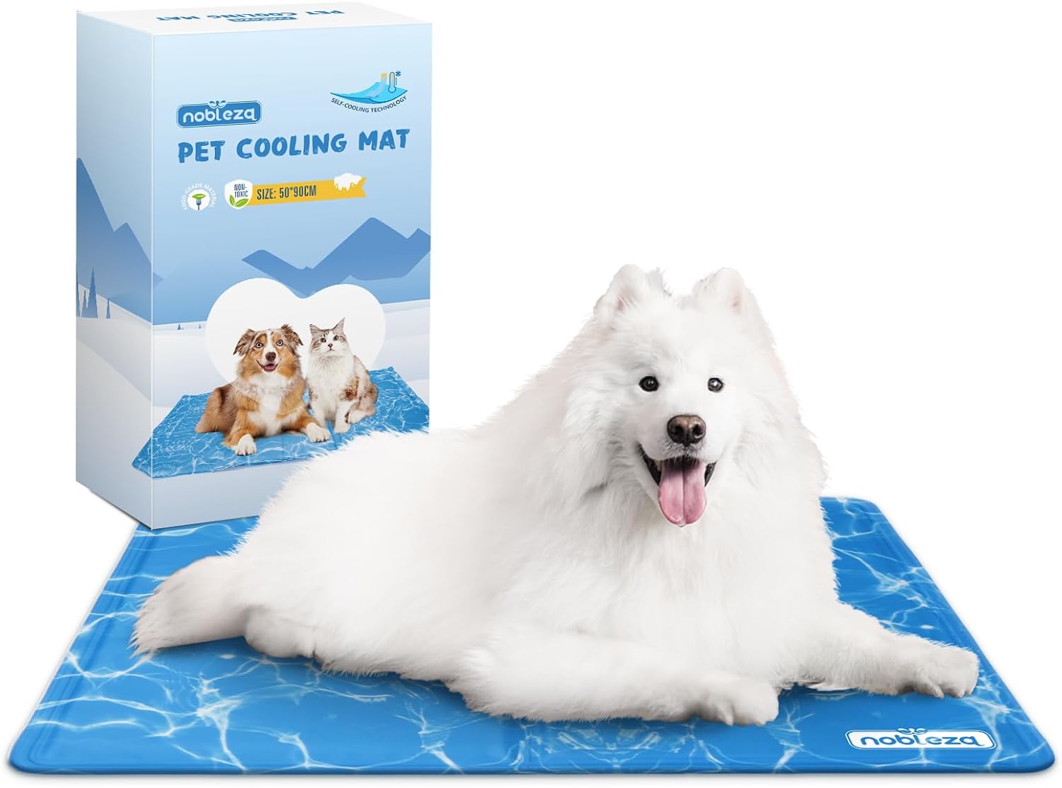 Nobleza Kühlmatte für Hunde & Katzen, 90 × 50 cm, Blau – Selbstkühlendes Gelkissen