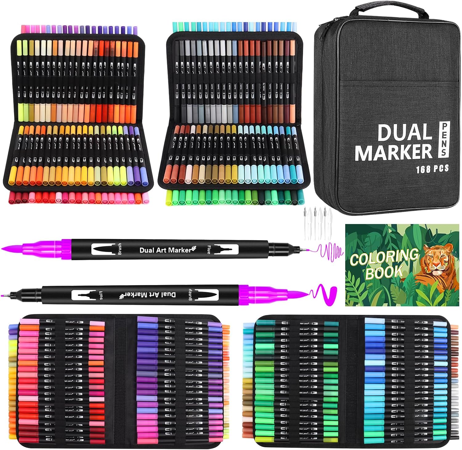 Detalle de Sanyetral 168 Colouring Pens for Adults – Dual Tip Brush Pens Set