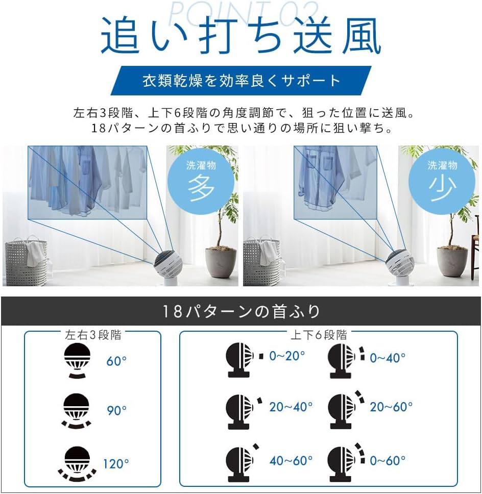 Thumbnail 6 de アイリスオーヤマ PCF-SDC18T-EC-W DC JETサーキュレーター 18cm・風量9段階・上下左右首振り