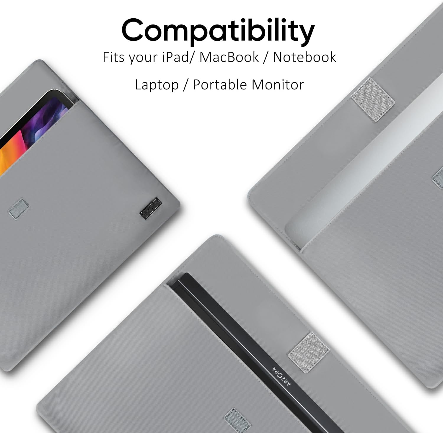 Thumbnail 1 de ARZOPA 17.3" Portable Monitor Sleeve Bag — PU Leather Waterproof Storage Case (Grey)