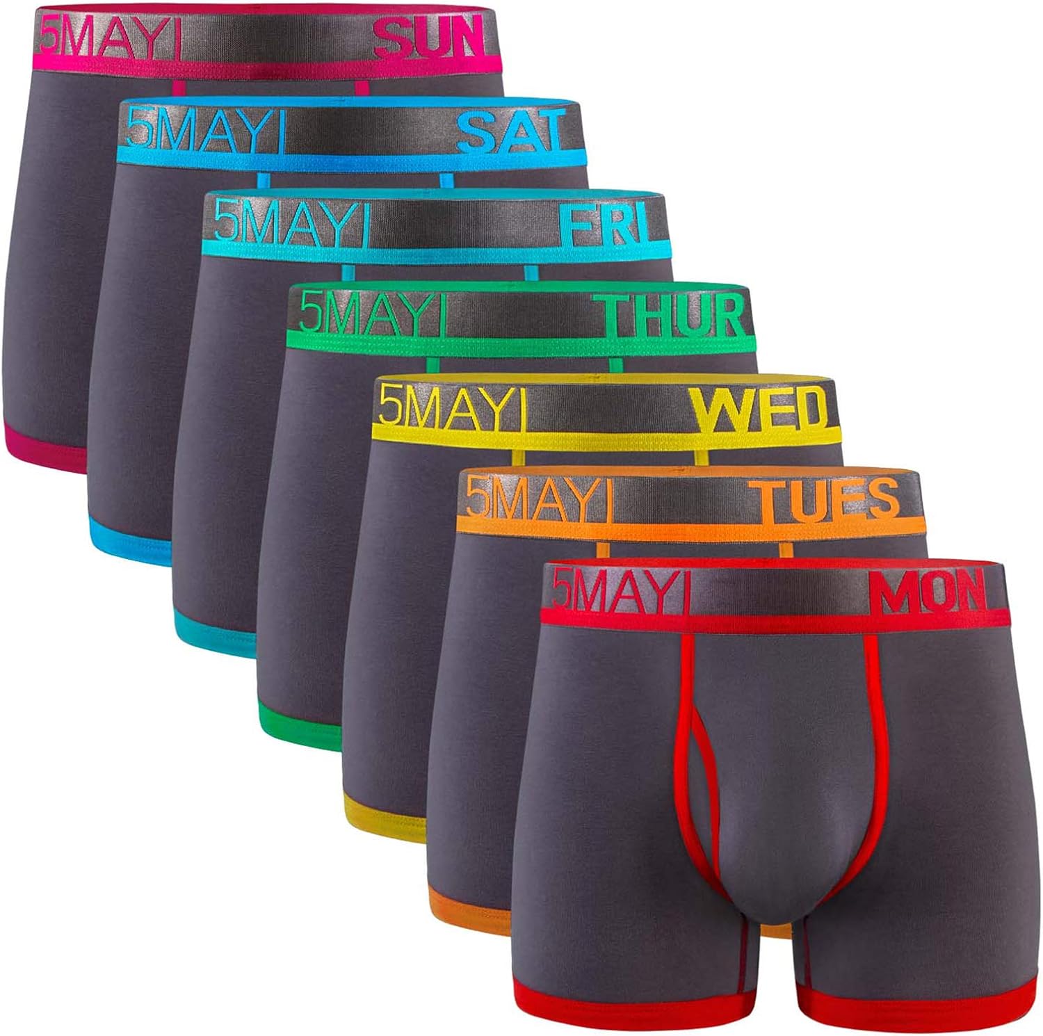 Thumbnail 6 de 5Mayi Men's Cotton Boxer Briefs — 5-Pack, 3D Pouch, Open Fly, Regular Long