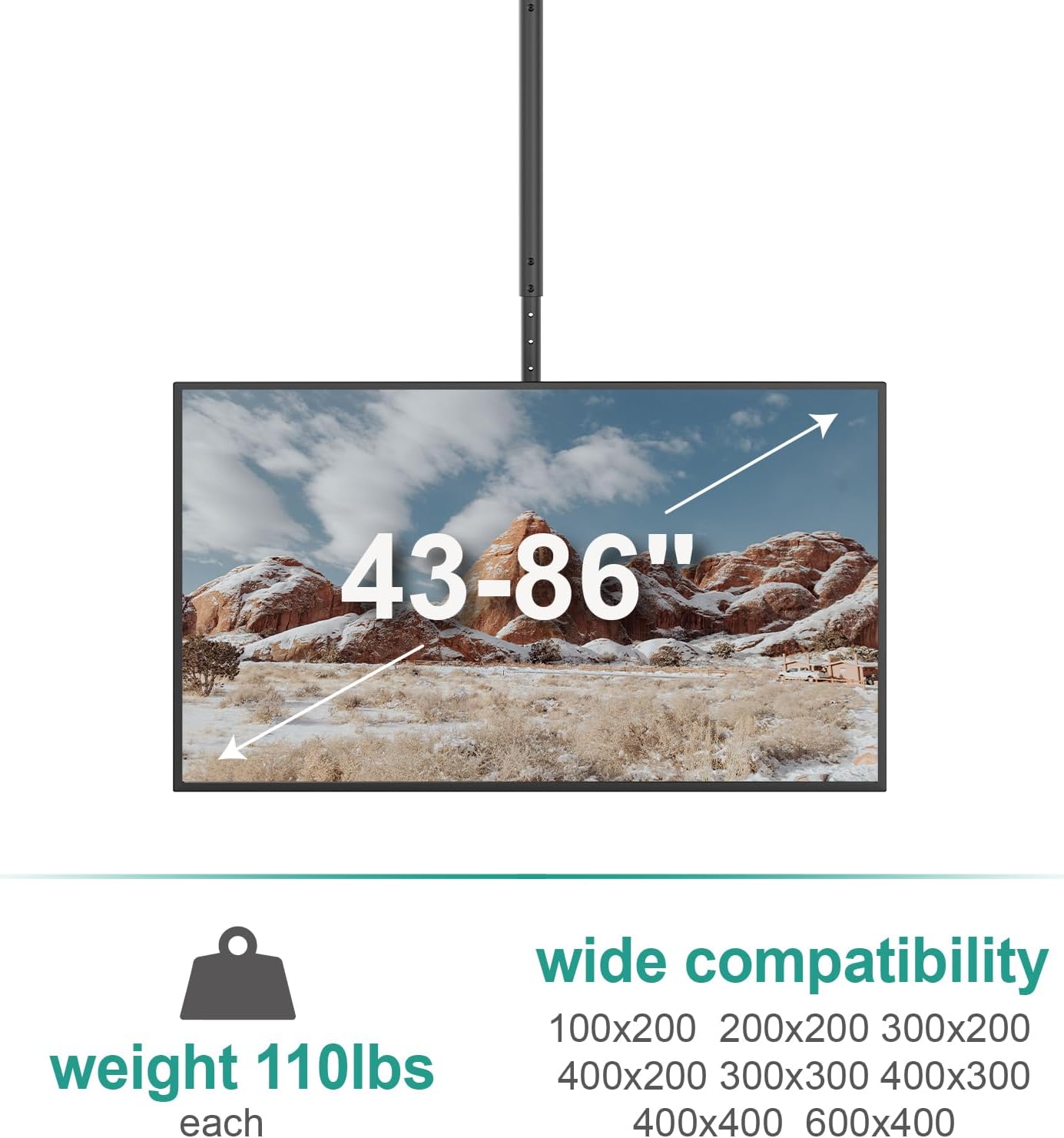Detalle de WALI Dual Ceiling TV Mount for 43–86-Inch TVs