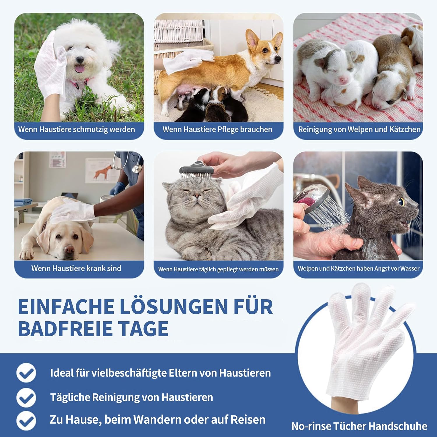 Detalle 2 de PCpetclear Fellpflegetücher 10 Stück 🐾