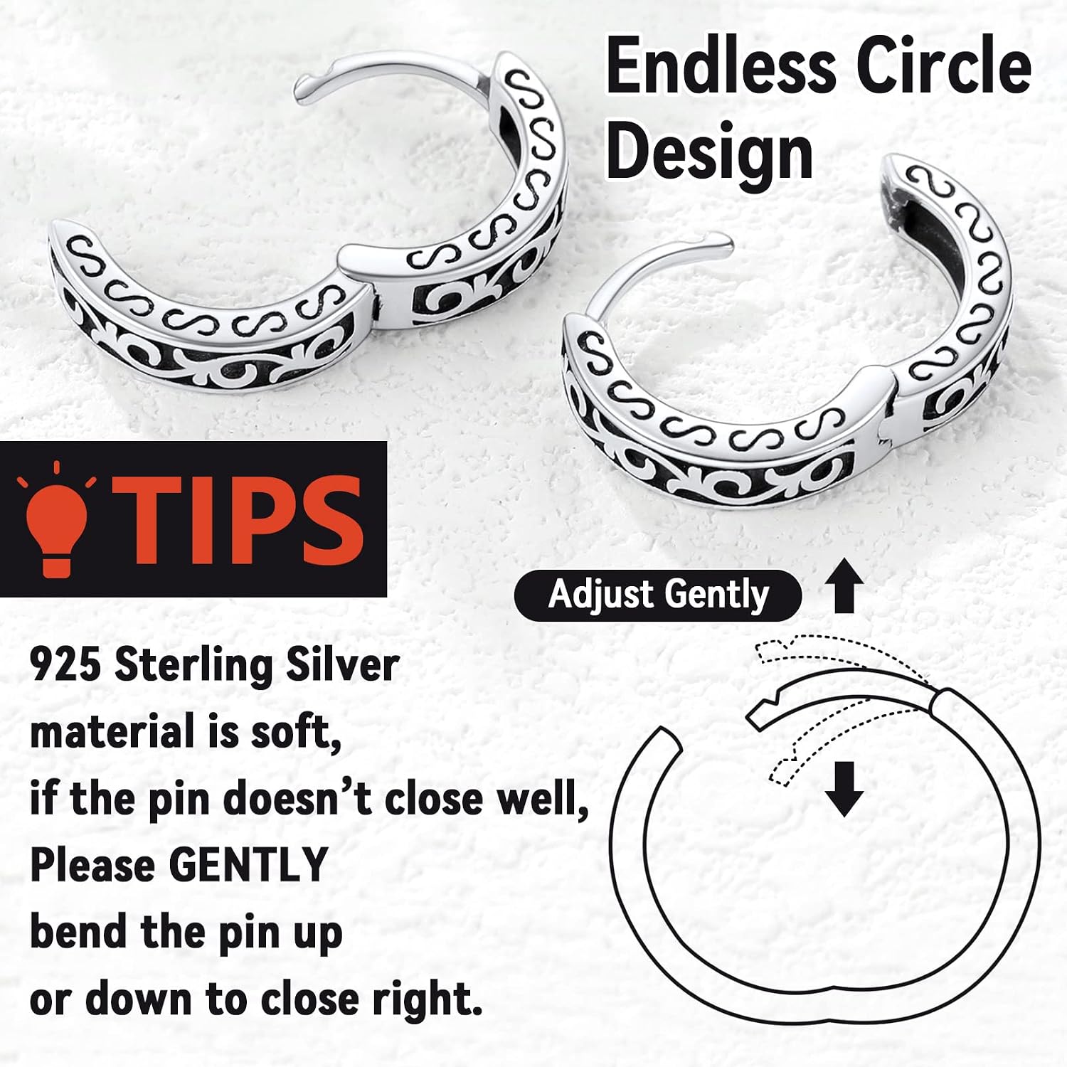 Detalle de FaithHeart Sterling Silver Celtic Knot Hinged Hoop Earrings (Unisex) with Gift Box