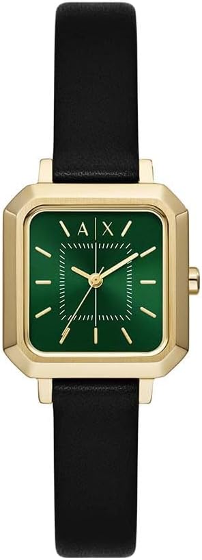 Detalle de Armani Exchange Montre pour Femmes – Quartz, boîtier 27 mm, bracelet cuir noir