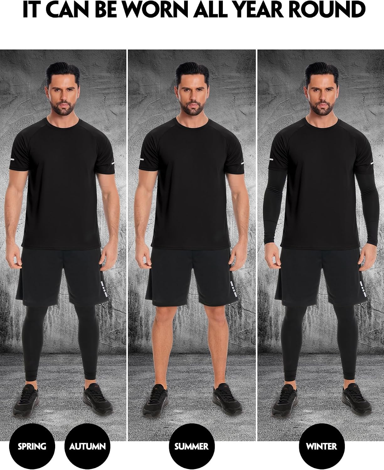 Detalle 2 de Herren Sport-Laufset im 4er- oder 5er-Pack: Funktionsshirt & Shorts/Langhose mit Kompression