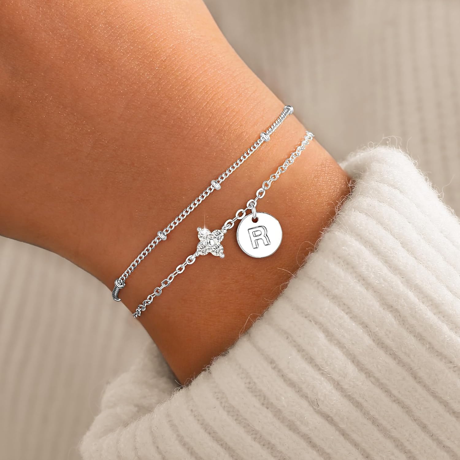 Thumbnail 1 de TINGN Muttertagsgeschenke Armband für Mama – Initialen & Vierblättriges Kleeblatt, 14K Gold