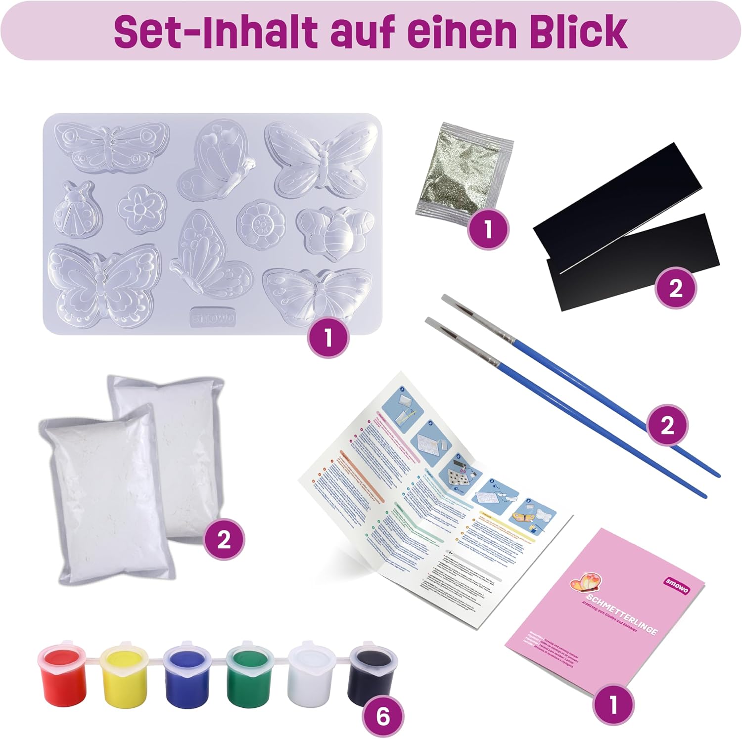 Detalle de Smowo® 10 Schmetterling Gipsfiguren zum Gießen & Bemalen – Bastelset mit 10 Figuren