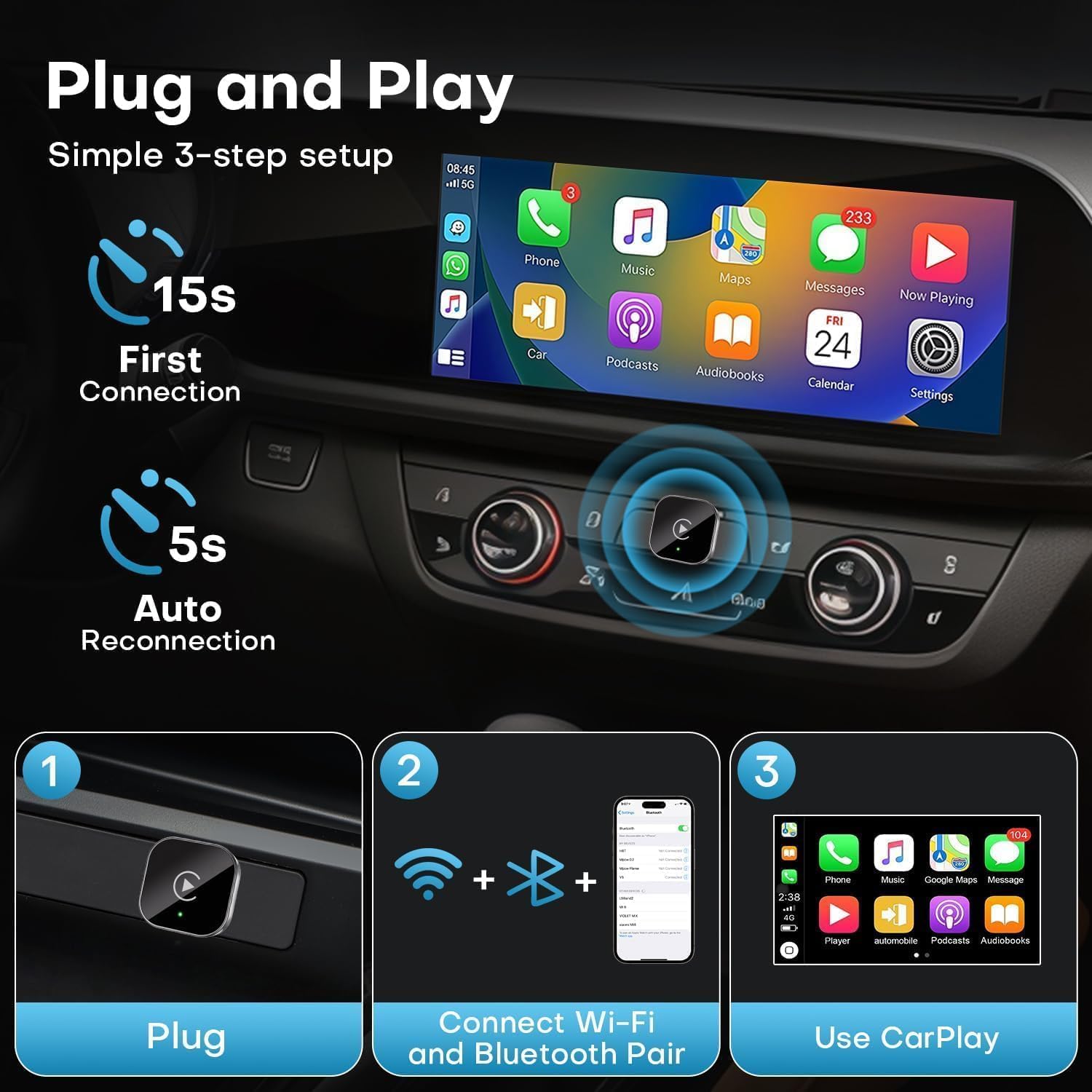 Thumbnail 1 de 2025 Upgraded Wireless CarPlay Adapter for iPhone