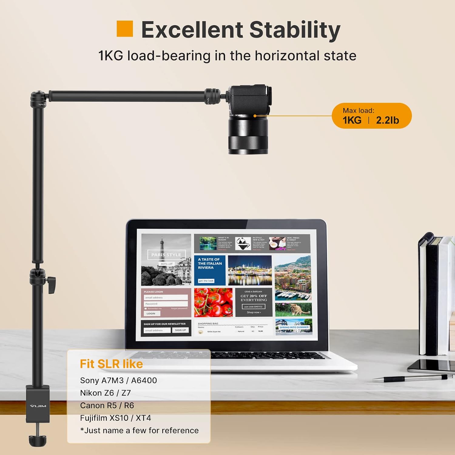 Thumbnail 3 de ULANZI LS08 Overhead Camera Mount: 3-Section Desk Arm for Camera, Microphone and More